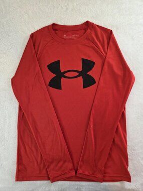 Under Armour Boys Red HeatGear Long Sleeve Shirt Size M 10/12